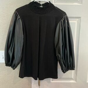 VENUS Black Top with Faux Leather Sleeves